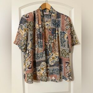 Vintage Lauren Lee Floral Patchwork Short Sleeve Blouse Nancy Myers Aesthetic